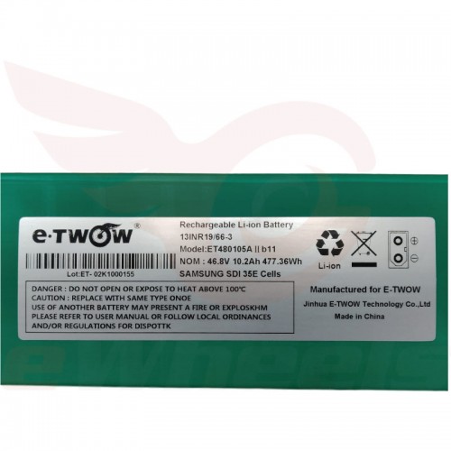 E-Twow GT Battery Pack, 10.5Ah/477Wh, label