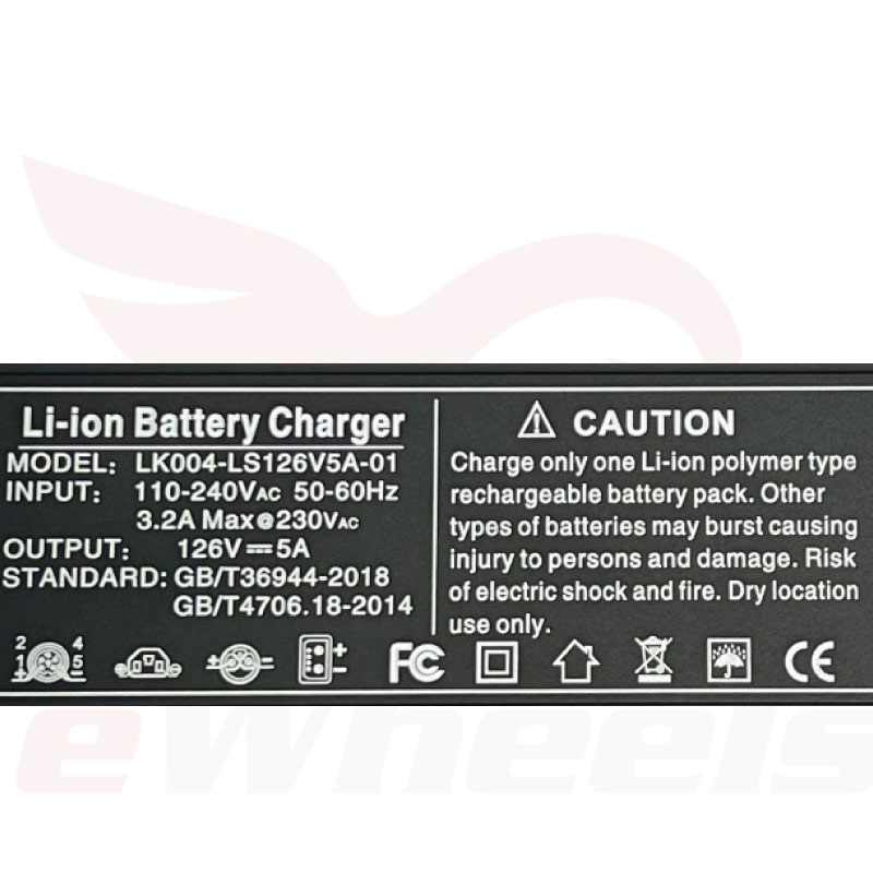 King Song S22 Inmotion V13. 126V/5A Charger. Label